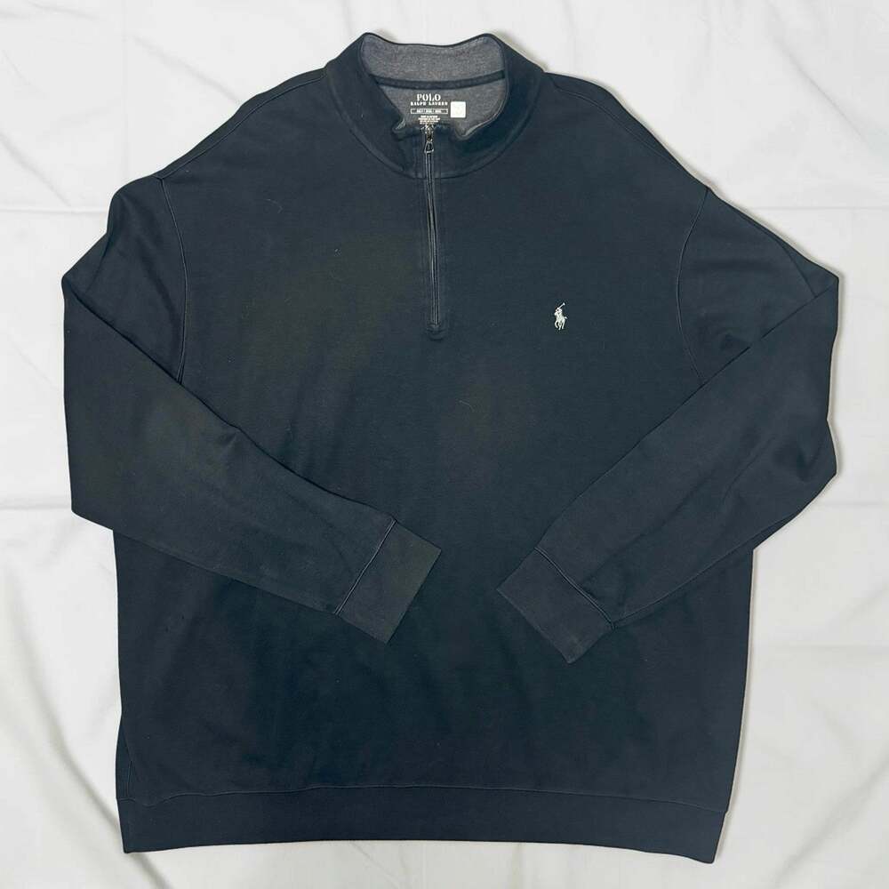 Polo Ralph Lauren 3XLT Big & Tall Quarter Zip Pullover Black Estate Rib Sweater